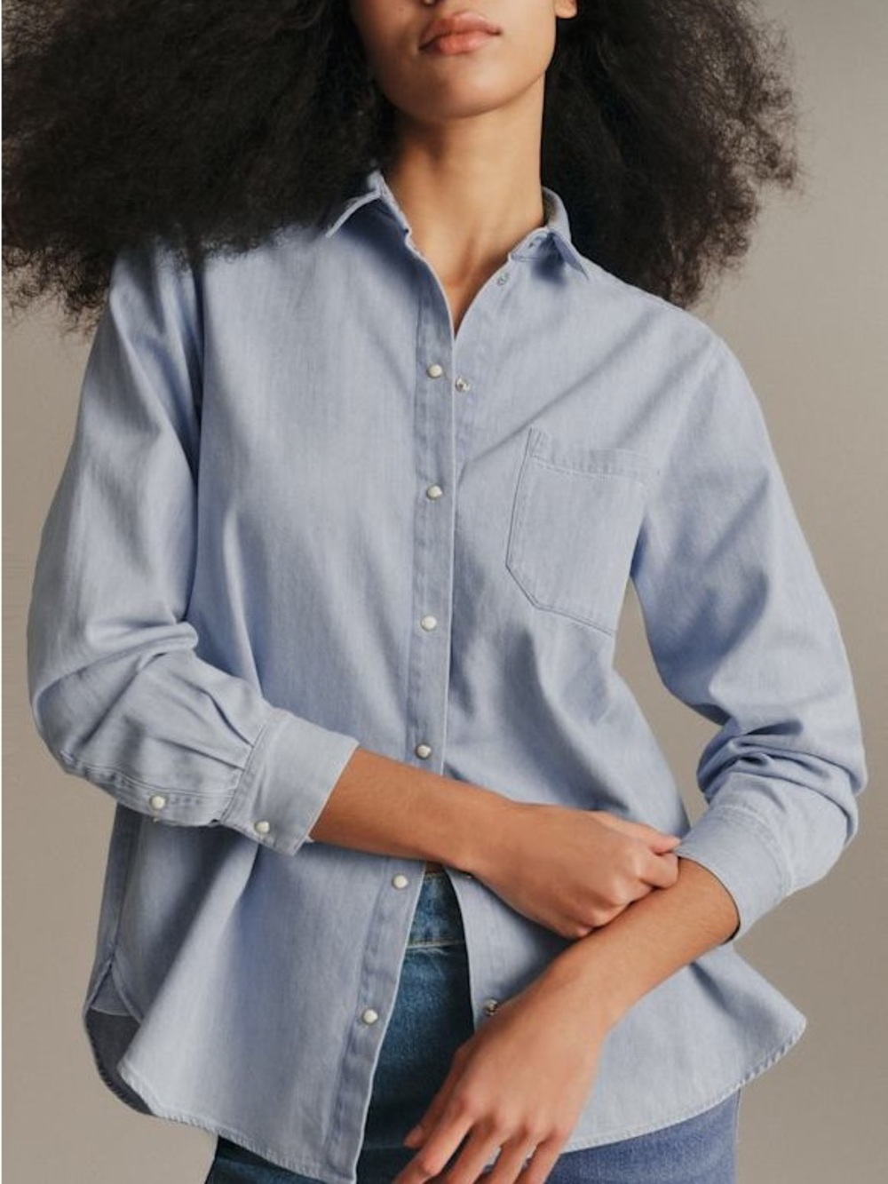 Sezane Max Shirt in Very Light Denim | Size 42 | US 14/XXL
